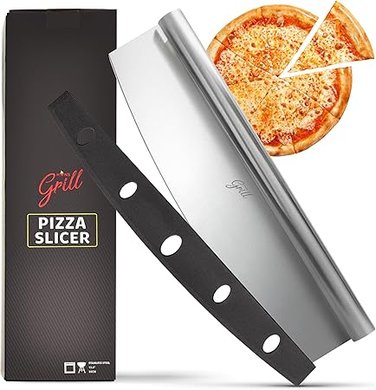 Hans Grill Rocker Pizza Cutter: 14" Japanese Steel, Non-Stick, with Cover.