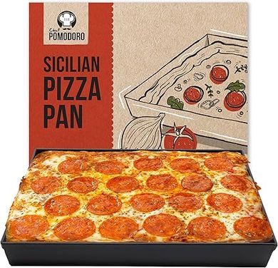 Chef Pomodoro Sicilian Deep Dish Square Pizza Pan (13.2" x 13.2", Non-stick Aluminum) 
