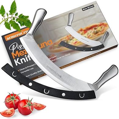 Mezzaluna Pizza Rocker: 12-Inch Double-Handled Knife for Precise Slicing 
