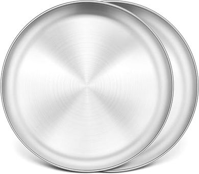 13½ Inch Pizza Pan Set of 2, P&P CHEF Stainless Steel Pizza Tray, Round Pizza Plate For Pie Cookie Pizza Cake, Non Toxic & Heavy Duty, Brushed Finish & Easy Clean