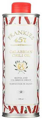 Frankies 457 Spicy Calabrian Chili Oil: Premium Extra Virgin Olive Oil with Italian Chilis, Harvested in Sicily. 
