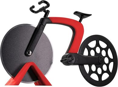 Red Bicycle Pizza Cutter: Robust stainless steel, non-stick, sharp blades.
