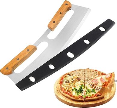 14" Stainless Steel Pizza Rocker Cutter with Wooden Handles
