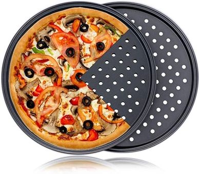 Pizza Pan With Holes, 2 Pack Carbon Steel Perforated Non-Stick Tray Tool Crispy 12inch Round for Home Kitchen, Dark Gray