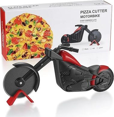 Motorcycle Pizza Cutter: A stainless steel, non-stick wheel slicer for easy pizza cutting.
