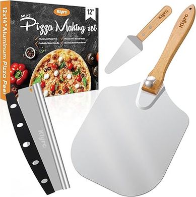 Aluminum Pizza Peel & Rocker Set: 12x14" Paddle with Foldable Handle
