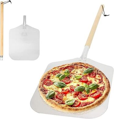 Aluminum Pizza Peel with Detachable Wooden Handle (12" x 14" peel, 35.5" total length)
