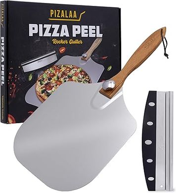 Foldable Pizza Peel & Cutter: 12x14" Aluminum Paddle with Wooden Handle
