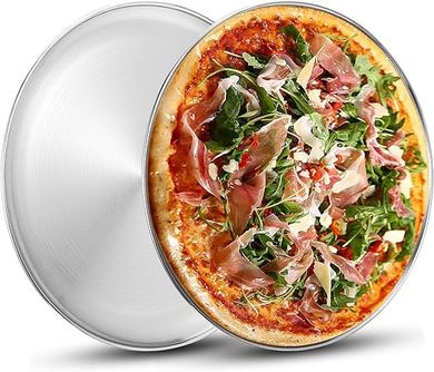 Deedro Stainless Steel Pizza Pans: 13.5" Round, Dishwasher Safe (2-Pack)
