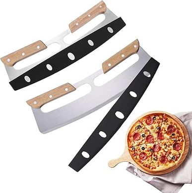 14-Inch Stainless Steel Pizza Rocker Cutter with Wood Handles
