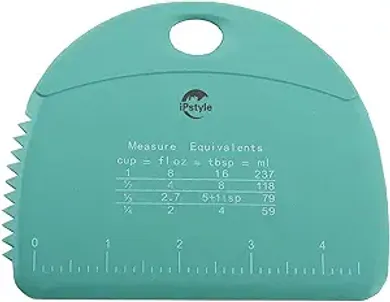 Silicone Dough Scraper & Chopper:  Serrated Edge, Measuring Scale, Multipurpose Cutter (Blue)
