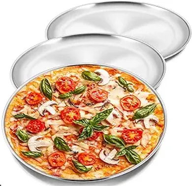 P&P Chef 12" Stainless Steel Pizza Pan Set: 3 durable, oven-safe pans for pizza, pies, and more.
