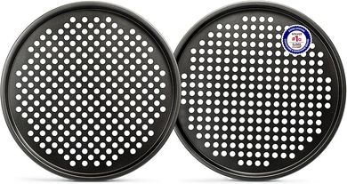 BakkenMaster Perforated Pizza Pan:  13-inch carbon steel crisper with two trays, non-stick & PFOA-free.
