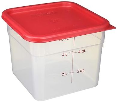 Cambro CamSquare 6-quart translucent storage container with lid.
