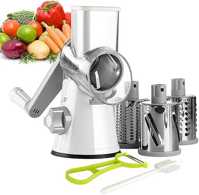 Ourokhome Rotary Cheese Grater: Hand-crank shredder/slicer for cheese, vegetables, nuts & more (3 blades).
