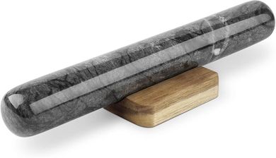 Flexzion 11" Black Marble Rolling Pin with Wooden Stand
