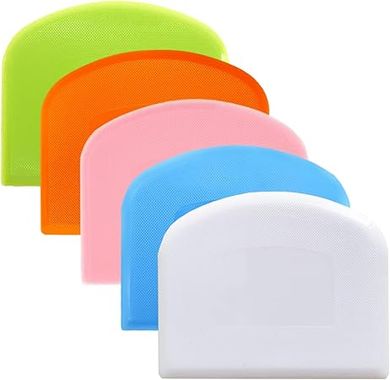 5-Piece BPA-Free Plastic Dough & Bowl Scrapers (White, Green, Orange, Blue, Pink)
