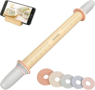 Adjustable Rolling Pin with 5 Thickness Rings: Precise Dough Roller for Baking
