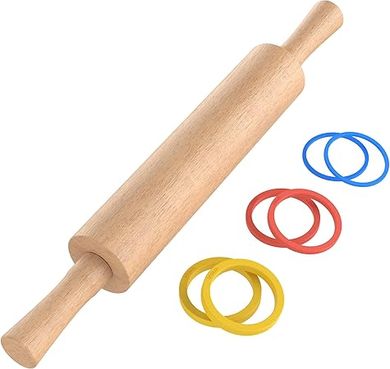 Classic Wooden Rolling Pin with Thickness Rings for Baking
