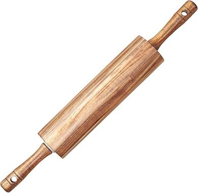 Acacia Wood Rolling Pin: 17" Non-Stick Dough Roller for Baking
