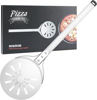 8-Inch Perforated Aluminum Pizza Peel with Silicone Hook
