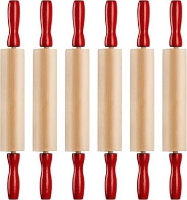 Mini Rolling Pins for Kids (6-Pack): Wooden, 7.5-inch play dough & food rolling pins.
