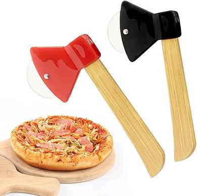 Dual Bamboo Pizza Cutters: Red & Black, Sharp Rotating Blades
