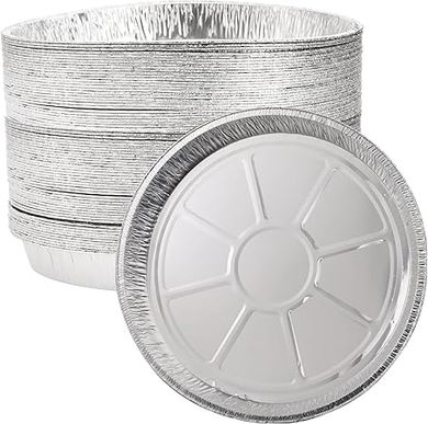 Heavy-duty 13" round aluminum foil baking pans (45-pack) – freezer & oven safe.
