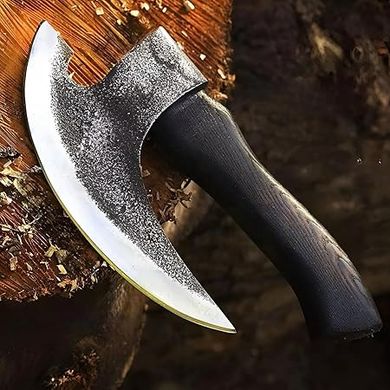 Mountain Mettle Viking Pizza Cutter:  A high-carbon steel ulu axe with leather sheath.
