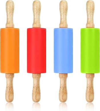 Mini Rolling Pins for Kids: 4-Pack, 9" Wooden Handles, Non-Stick Silicone
