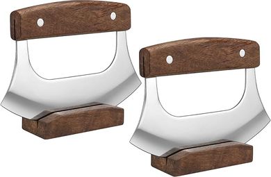 Hanaive 2-Piece Pizza & Veggie Chopper Set: Mezzaluna, Ulu & Cleaver with Stainless Steel Blades
