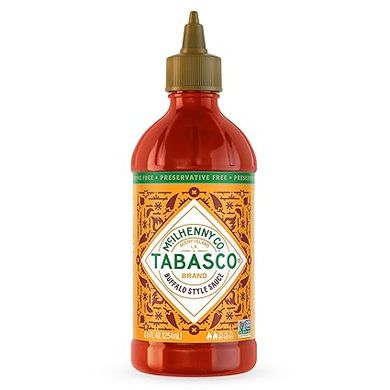 TABASCO® Buffalo Style Sauce: Thick & Tangy, Medium Heat, Easy-Squeeze Bottle.
