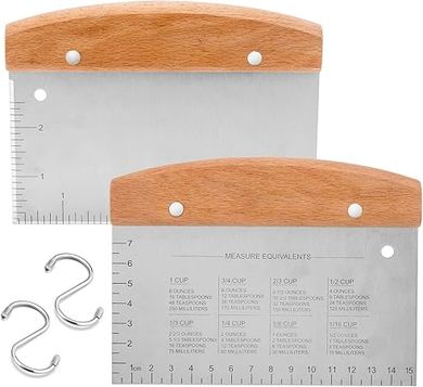 Heavy-Duty Metal Dough & Griddle Scraper Set (2-pack, wood handle, measuring marks)
