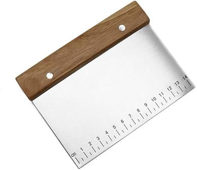 Stainless Steel Pastry Scraper with Wooden Handle & Measurements
