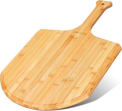 Bamboo Pizza Peel & Cutter: 15" Wide Paddle with Comfortable Handle
