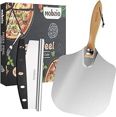 Pizza Peel Metal Pizza Spatula, Pizza Paddle 12 x 14 inch, Pizza Cutter Rocker, Pizza Paddle with Foldable Handle, Aluminum Pizza Peel Kit for Dough, Bread & Pastry, Pizza Oven Accessories