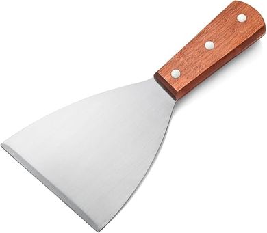 Star Grill Scrapers: 4x8.5" Wood Handle, Slant Edge
