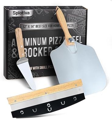 12-inch Aluminum Pizza Peel with Foldable Wood Handle & Rocker Cutter
