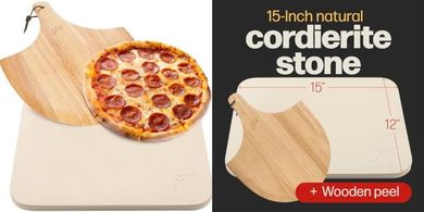 HANS GRILL Extra Large Rectangular Pizza Stone with Wooden Peel
